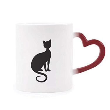 Imagem de Caneca de gato preto elegante com desenho de animal com desenho de arte sensível ao calor Caneca de grés que muda de cor vermelha
