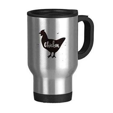 Imagem de Caneca de viagem de animal preta e branca de galinha com tampa flip em aço inoxidável copo de carro copo térmico