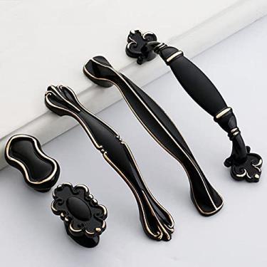 Imagem de Maçaneta de porta para móveis decorativos europeus de borda dourada preta. Maçanetas de porta de banheiro de quarto de banho moderna em liga de zinco.