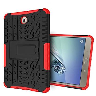 Imagem de Estojo de Capa Tampa da tabuleta para Samsung Galaxy Tab S2 8 polegadas / T710 Textura de pneu à prova de choque TPU + PC. Caso protetor com suporte de alça dobrável Capa protetora (Color : Rojo)