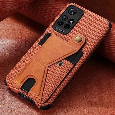 Imagem de Carteira de fibra de carbono com suporte para cartão Flip Case para Xiaomi para Redmi Note 11 10 Pro 11S S Prime POCO X3 NFC para Mi 11 Lite Capa de couro, marrom, para Mi 11 Lite 4G