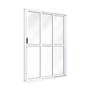 Imagem de Porta de Correr Lateral Alumínio Branco 3 Folhas Riobras Alumínio Ullian Esquadrias Metálicas 213cmx150cm Branco