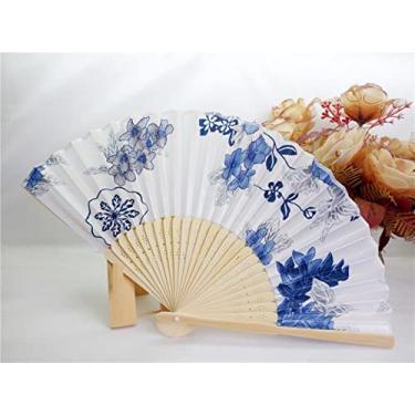 Imagem de Ventilador dobrável 100 leque de casamento de seda, ventilador de mão dobrável japonês, fãs de dança chinesa, presente de chá de casamento personalizado, lembrança de casamento personalizada acessórios decorativos feitos à mão (cor: 8)