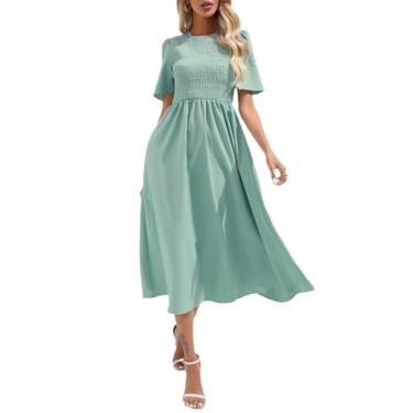 Imagem de Camisa Feminina Solid Shirred Detail A-line Dress (Color : Mint Green, Size : M)