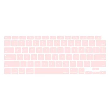 Imagem de MOSISO Capa para teclado compatível com MacBook Air de 13 polegadas 2022 versão 2021 2020 A2337 M1 A2179 tela retina com teclado mágico retroiluminado Touch ID, película protetora de silicone à prova d'água, rosa giz