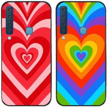Imagem de 2 pçs colorido amor coração impresso TPU gel silicone capa de telefone traseira para Samsung Galaxy todas as séries (Galaxy A9 2018)
