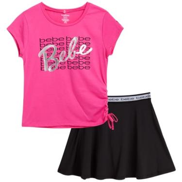 Imagem de bebe Conjunto de saia ativa para meninas - 2 peças de camiseta esportiva macia e saia de scooter - Lindo traje de tênis de verão para meninas (4-12), Preto, rosa, 4