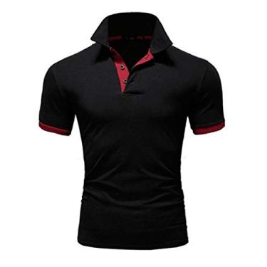 Imagem de Camiseta de verão recém-lançada, blusa masculina Paul de manga curta, camisa polo popular e moderna, Preto + vermelho, G