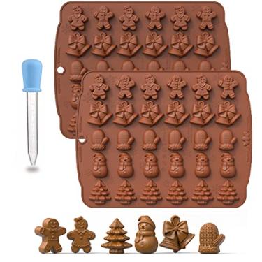 Imagem de Molde 3D de silicone para doces de Natal, homem de gengibre, sinos, luvas, boneco de neve, molde de doces de 30 cavidades, para festa de Natal, cubos de gelo, chocolate, geleia, doces. (2 pacotes de