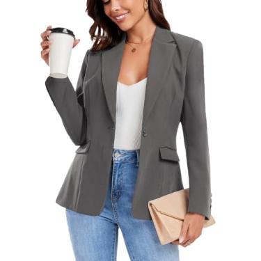 Imagem de Blazer feminino para trabalho escritório um botão slim fit smoking business blazer casual blazer jaquetas terno casual blazer jaquetas terno, Cinza, GG
