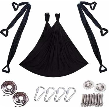 Imagem de Rede de pano de ioga aérea, balanço de ioga para antigravidade, toalha de ioga aérea, faixa de fitness para ioga, arnês de ioga não elástico, corda de tração de ioga aérea, preta