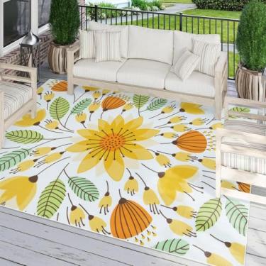 Imagem de Uphome Tapetes para ambientes externos 2,4 x 3 m, tapete de acampamento floral amarelo antiderrapante, respirável e de secagem rápida, tapete externo grande dobrável para uso interno e externo para