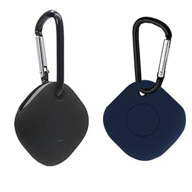 Imagem de (2 unidades) Capas para Samsung Galaxy SmartTags, Doweiss Capa protetora de borracha macia antiarranhões, leve com clipes, chaveiro adequado para Galaxy SmartTags/SmartTag+ Plus (preto + azul marinho)