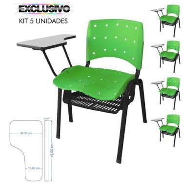 Imagem de Cadeira Universitária Plástica Verde Anatômica Com Porta Livros 5 Unid
