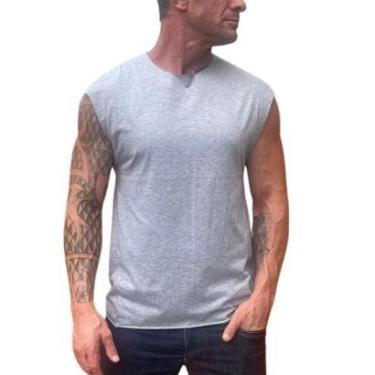 Imagem de Regata Machão Lisa Masculina Sem Acabamento Corte Tipo A Fio Malha Algodão Camiseta Casual Treino-Masculino