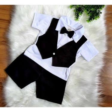 Imagem de Conjunto Infantil Social Shorts Xadrez Listrado Gravata Borboleta Bebê