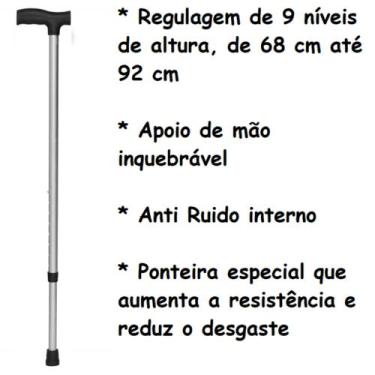 Imagem de Bengala Idoso ortopedica Alumínio Ortopédica Reforçada 9 Ajustes B405 