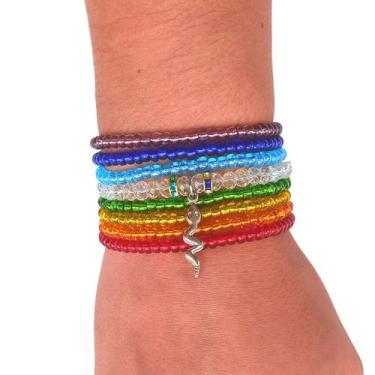 Imagem de Pulseira Oxumaré Colorida Miçangas Jablonex - Balaio de Santo