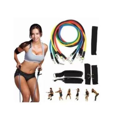 Imagem de Kit Extensor Elástico 11 Peças Exercício Fitness Pilates - Online