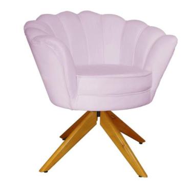 Imagem de Poltrona Decorativa Pétala Pés Madeira Giratório Suede Lilás - DS Esto