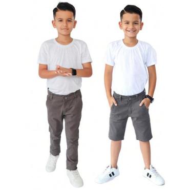 Imagem de Kit Calça e Bermuda Infantil Masculina Sarja Com Regulagem - EwG Moda 