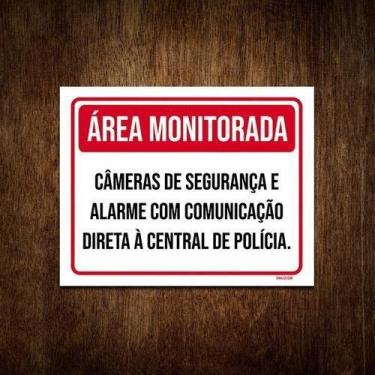 Imagem de Placa Área Monitorada Câmeras De Segurança E Alarme 36X46 - Sinalizo