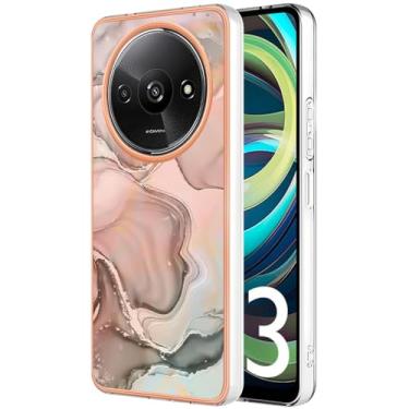 Imagem de Dinglijia Capa de telefone fina para Redmi A3, capa de design fashion com padrão de mármore IMD rígido para meninas, capa de proteção de tela e câmera aprimorada para Redmi A3, BKC ouro rosa