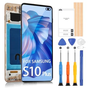 Imagem de Tela de substituição para Samsung Galaxy S10 Plus para Samsung S10+ Display LCD SM-G975F/DS SM-G975U Montagem de tela sensível ao toque digitalizador com ferramentas (dourado com moldura, Incell