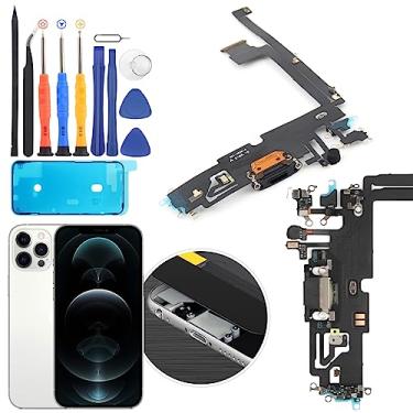 Imagem de YWLRONG Conector de Dock para Iphone 12 Pro Max Porta de Carregamento Usb Substituição de Cabo Flexível para Iphone 12 Pro Max Carregador Dock Board Conjunto de Conector com Ferramentas (Preto)