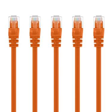 Imagem de GearIT Pacote com 5, Cabo de patch Ethernet Cat5e 30 pés - Cabo de rede LAN para computador RJ45 sem encaixe, laranja - compatível com 5 portas de interruptor POE 5 portas Gigabit