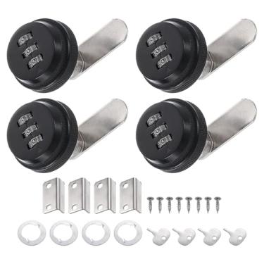 Imagem de PATIKIL Fechadura de came combinada de 1,9 cm, 4 fechaduras de armário de arquivo com combinação de trava de armário codificada por senha com cilindro cromado para gaveta de madeira de 0,5 a 1,3 cm de