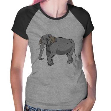 Imagem de Baby Look Raglan Elefante Ilustração - Foca na Moda, Cinza, Preto, GGG