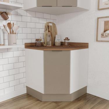 Imagem de Balcão Canto Oblíquo com Tampo com Rodapé Puxador 150cm Ipanema CabeCasa MadeiraMadeira Cinza Trama/Branco