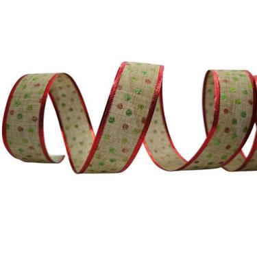 Imagem de Fita aramada nude azevinho 2 metros 38mm natal decoração presente árvo