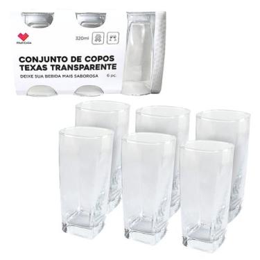 Imagem de Conjunto Jogo 6 Copos 320ml Texas Vidro Transparente Quadrado Moderno 