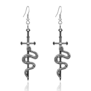 Imagem de RofYof Brincos punk retrô de espada com punhal, espada, gótica, cobra, brincos de faca, para mulheres, meninas, joias de presente, Zinco