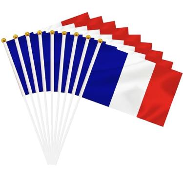 Imagem de Pacote com 50 mini bandeiras francesas de mão, bandeira francesa pequena em miniatura com bandeira de 20 x 14 cm, decoração ao ar livre, decorações de festa, suprimentos para desfiles, celebração de