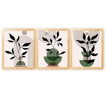 Imagem de Kit 3 Quadros Decorativos Abastrato Folhagem Natureza Plantas Boho c/Moldura Natural 30x40cm (Kit 01)