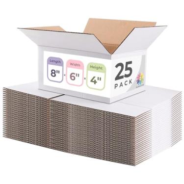 Imagem de MBC MAT BOARD CENTER Centro de Placa de Esteira, Caixa de Remessa 8X6X4, Pacote com 25, Mala Direta 8X6 para Pequenas Empresas, Caixa de Embalagem para Presente Pequena, Papelão Ondulado, Branco