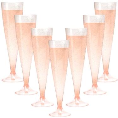Imagem de Cptoion Pacote com 30 taças de champanhe de plástico, taças de champanhe de plástico com glitter de ouro rosa de 142 g, taças de champanhe descartáveis, taças de brinde de plástico para festas, bar de