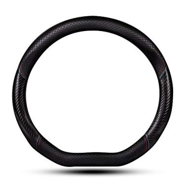 Imagem de HAOTULE Capa de volante em forma de D e fibra de carbono para carro, carro elegante, antiderrapante, interior do carro, 38 cm, universal vermelho e azul