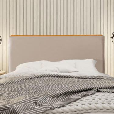 Imagem de Cabeceira Cama Box Casal 1,40m Estofada Detalhe em Madeira Java Veludo