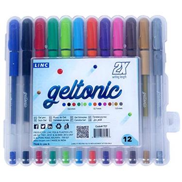 Imagem de Linc Canetas de gel geltonic para livros de colorir para adultos, cores sortidas, 12 CT | 2x o comprimento da escrita, escrita sem quebras, aderência macia confortável, material de meia