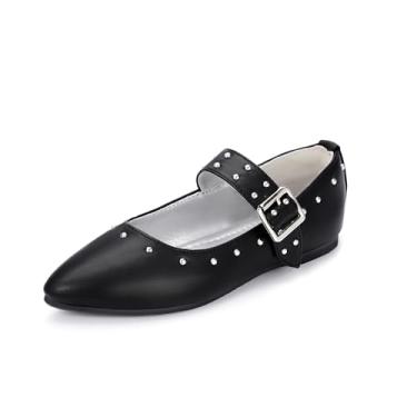 Imagem de PANDANINJIA Sapatos sociais femininos Mary Jane Sapatilhas de balé cravejadas para meninas, bico fino, criança pequena, grande, florista, festa formal, sapatos de casamento, Blackpu, 12 Little Kid