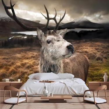 Imagem de Lcythiazole Mural de papel de parede de veado de tamanho personalizável, mural de foto de veado HD para ambientes externos, adequado para sala de estar, quarto, quarto infantil, autoadesivo removível