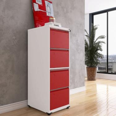 Imagem de Gaveteiro Arquivo em Aço 4 Gavetas 136,2x47x57 cm Branco/Vermelho