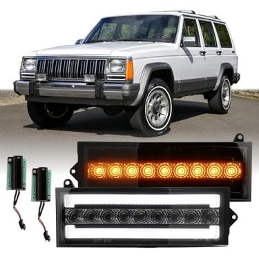 Imagem de Luz de seta USR 84-96 XJ SUV – Par de lâmpadas de sinal frontal (esquerda + direita) - compatível com Jeep Cherokee 1984-1996/Comanche 1986-1992 todos os modelos (lente de fumaça com interruptor LED