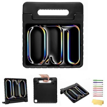 Imagem de UUcovers Capa infantil para iPad Air de 13 polegadas M2 (2024) com alça giratória de 180°/suporte dobrável/suporte para lápis/suporte à prova de choque/capa fofa de espuma vinílica acetinada macia de