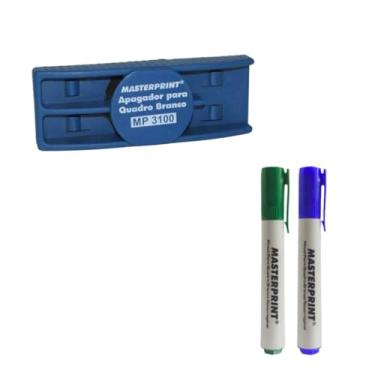 Imagem de Kit de Pincéis para Quadro Branco, 2 Unidades, Verde e Azul, Recarregável com Apagador