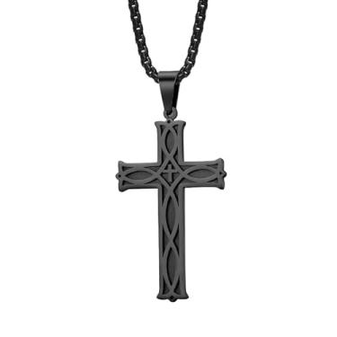 Imagem de Aprila Colar com cruz para homens, aço inoxidável, preto, ouro, prata, crucifixo de Jesus Cristo, joias religiosas, corrente de rolo de 60 cm, Sem Pedra Preciosa